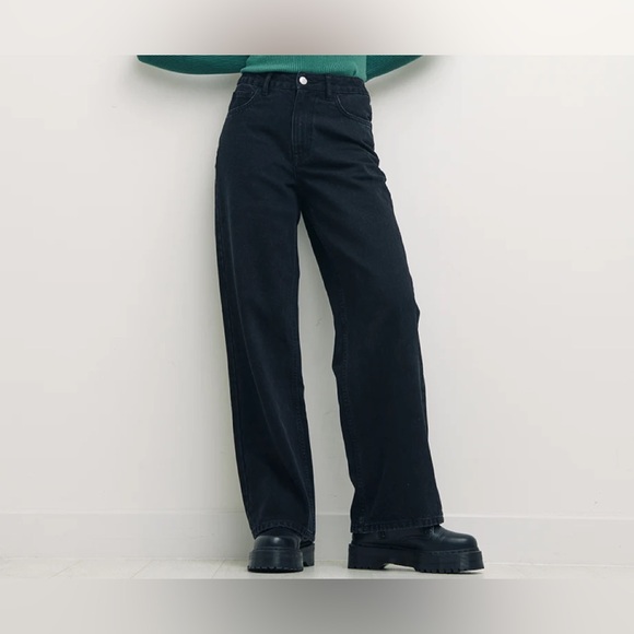 nobody‘s child Wide Leg High Rise Jeans UK Size 16 Blk - Picture 1 of 9